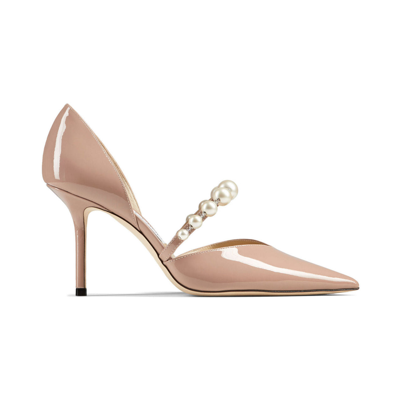 Pink Pearl-Embellished Patent Leather Pumps