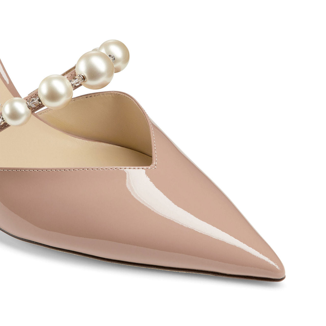 Pink Pearl-Embellished Patent Leather Pumps