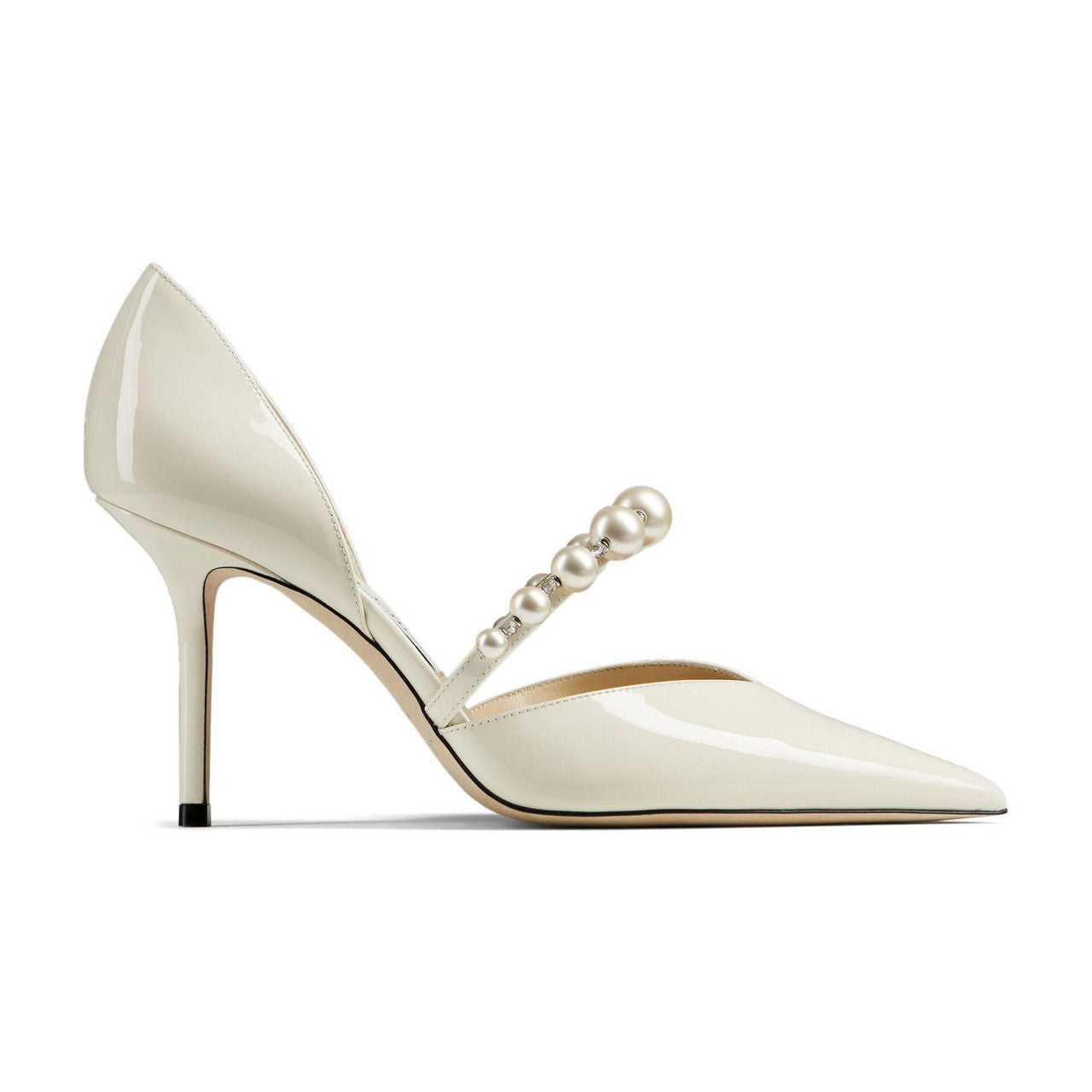 Pearl-Embellished Patent Leather Pumps