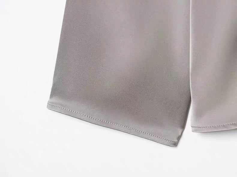 Satin Blouse with Drapes in Grey