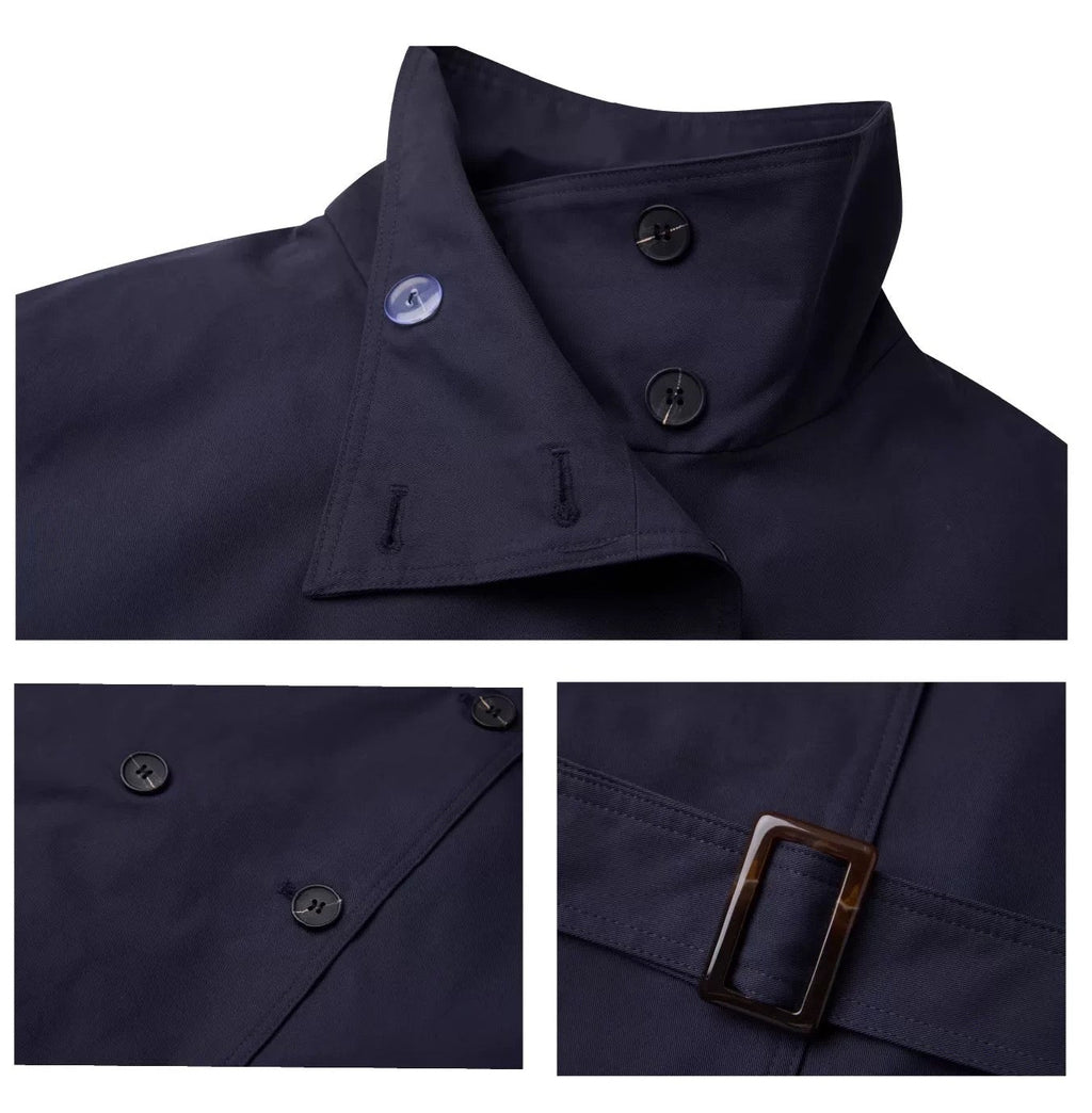 Mid-Length Trench Jacket in Navy Blue