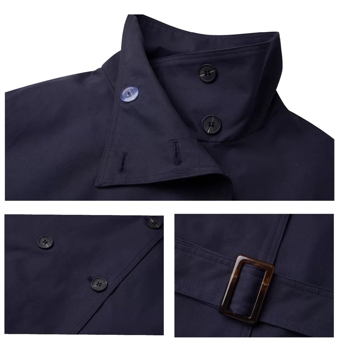 Mid-Length Trench Jacket in Navy Blue