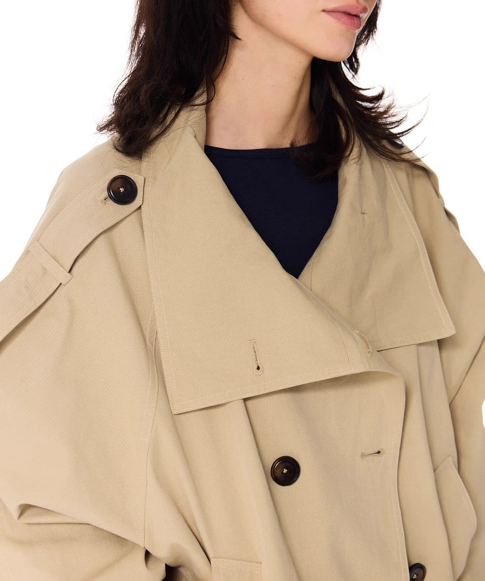 Gathered Trench Jacket in Beige