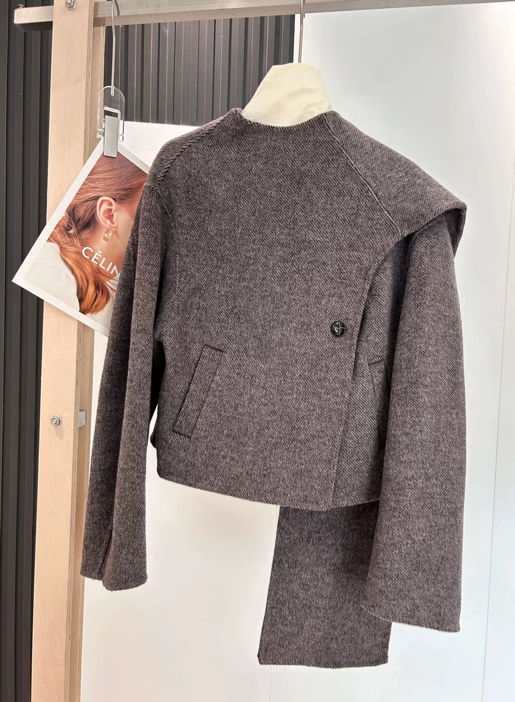 Wool Jacket with Attached Scarf