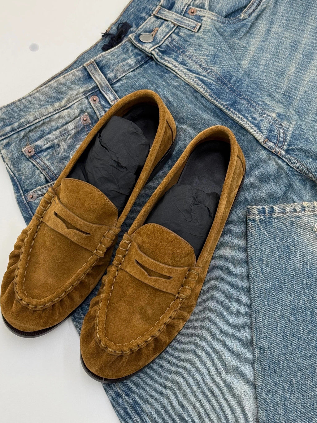 Suede Loafers in Khaki