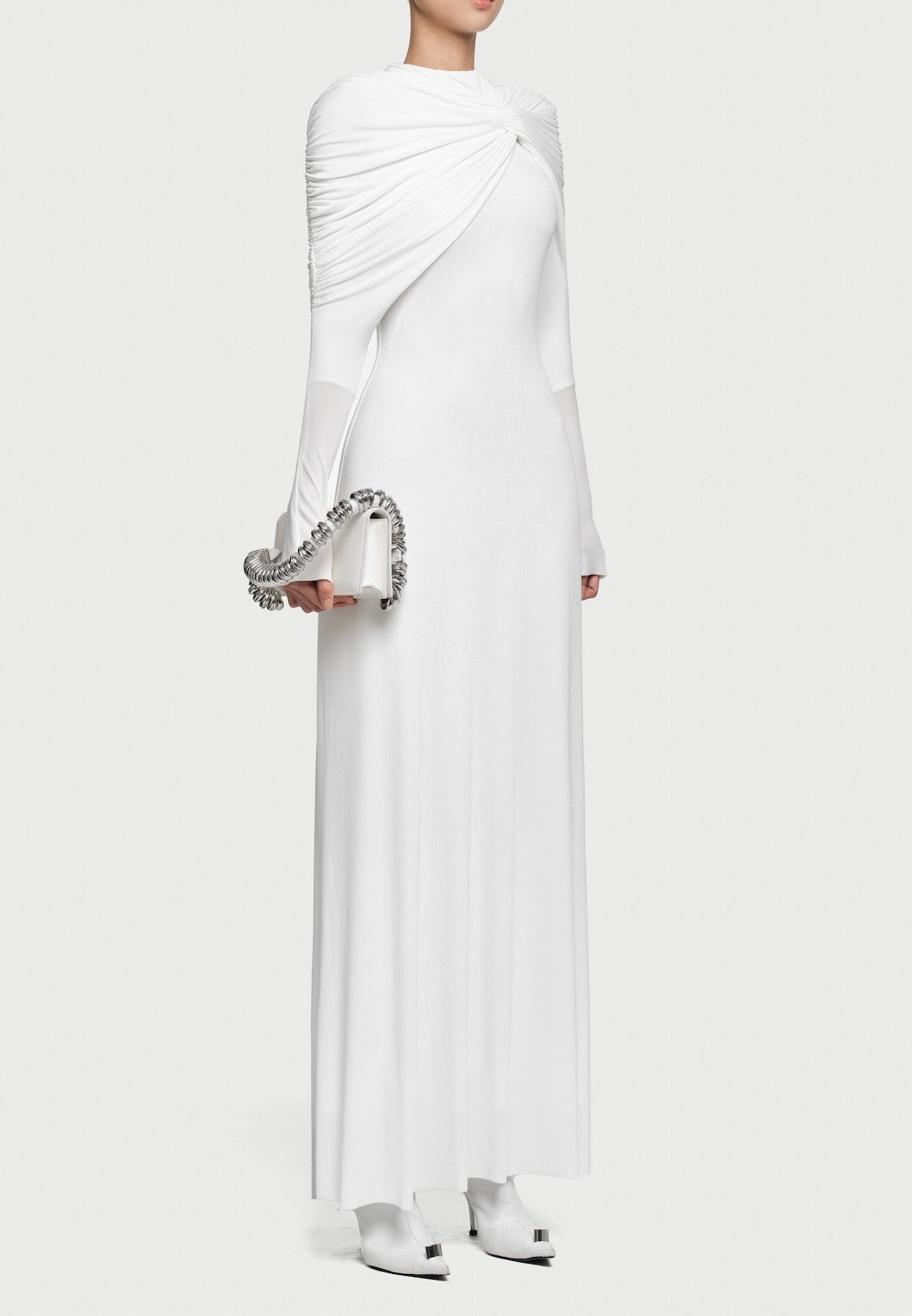 Draped Maxi Dress in White