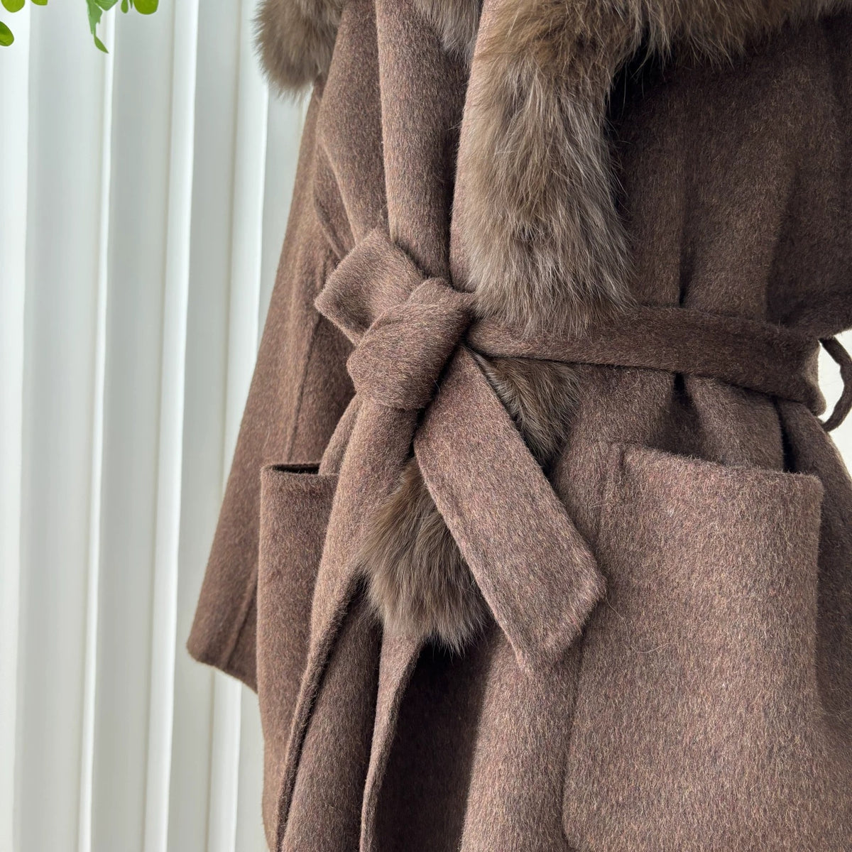 Fox Fur Collar Coat in Brown