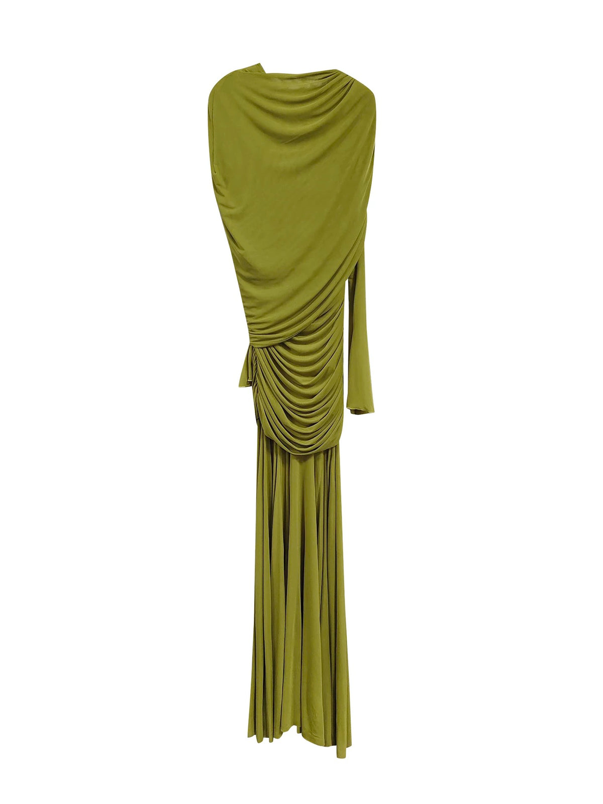 Draped Shoulder Maxi Dress with Long Sleeves (Immediate)