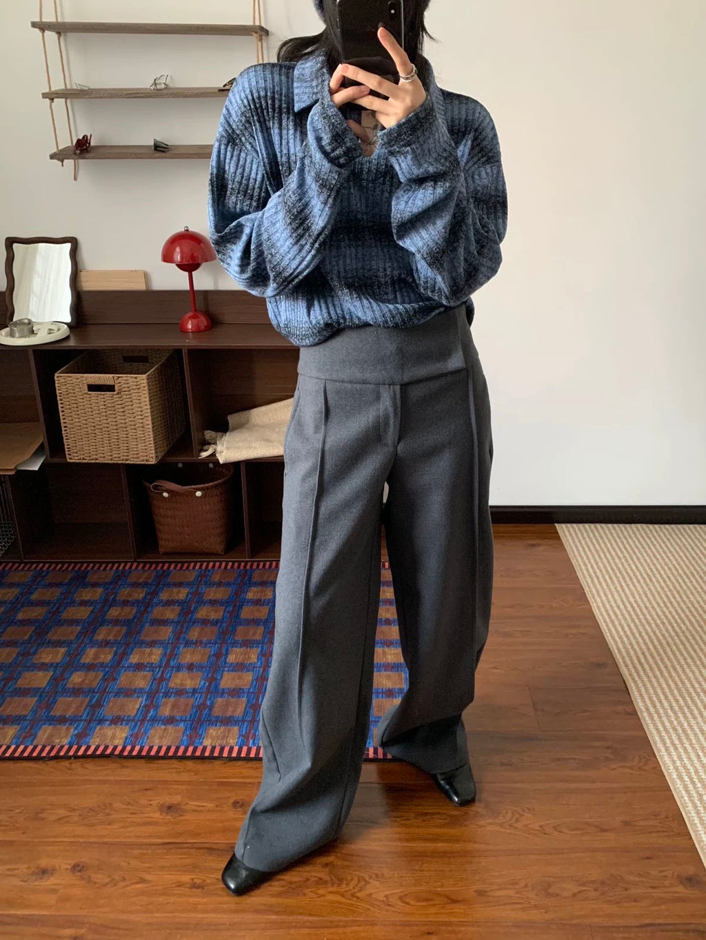 Relaxed Tailored Grey Pants with Adjustable Length
