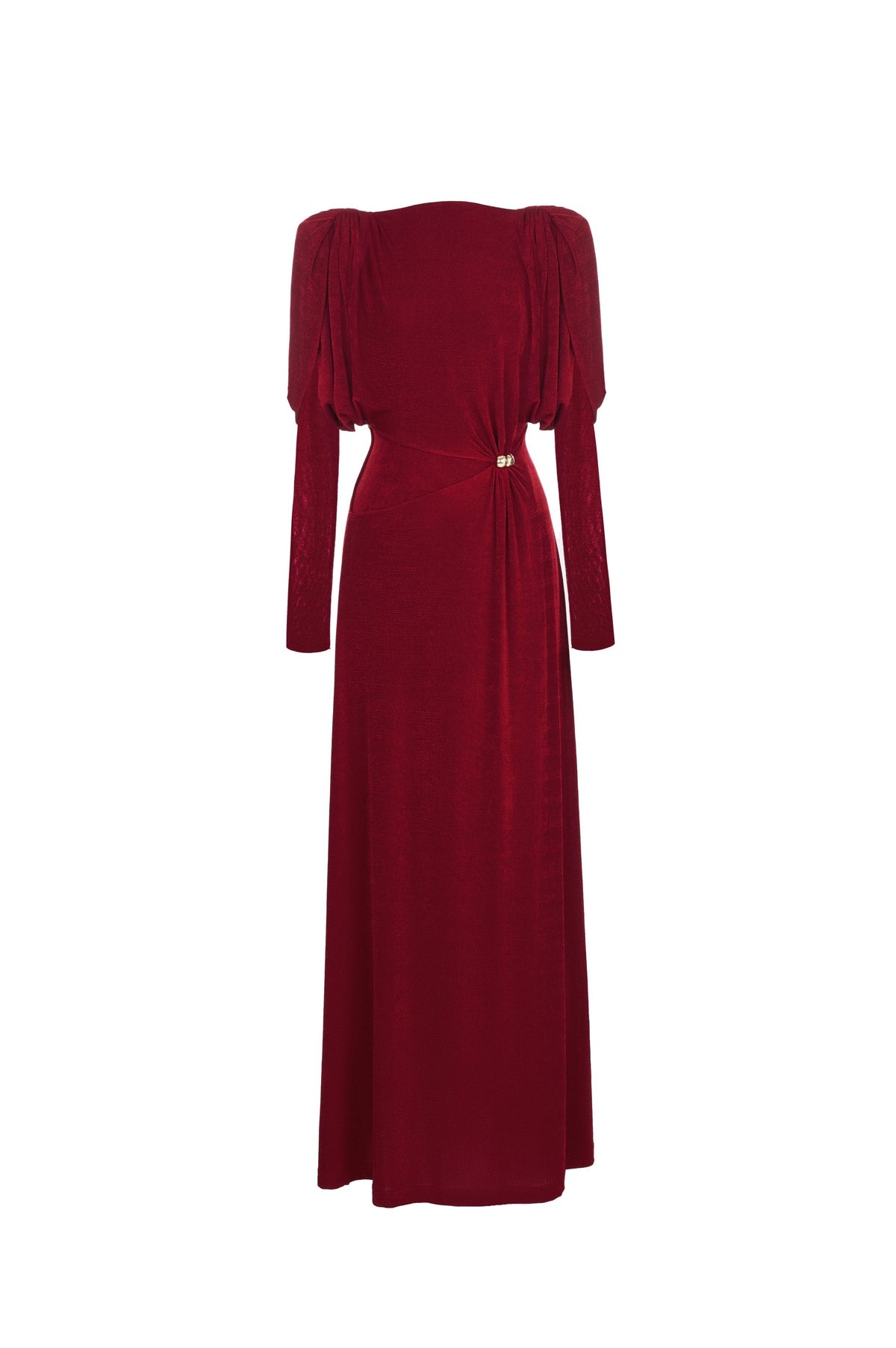 Long Sleeved Dress with Drapes- Red