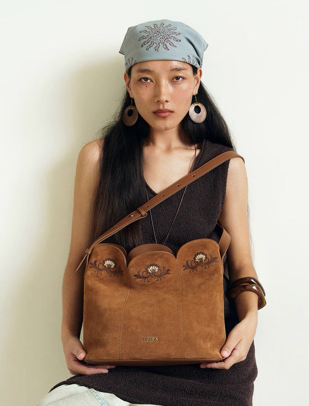 Embroidered Bag in Tan Colour