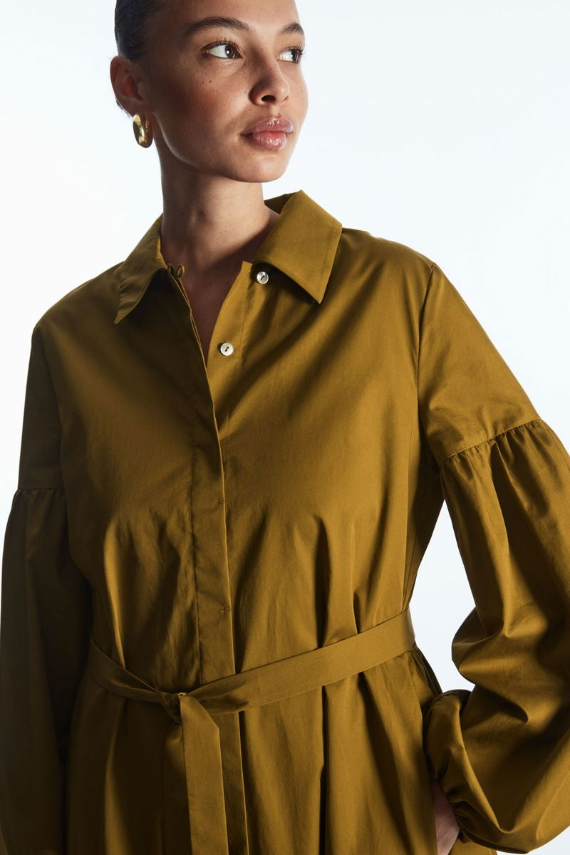 Puff-Sleeve Maxi Shirt Dress