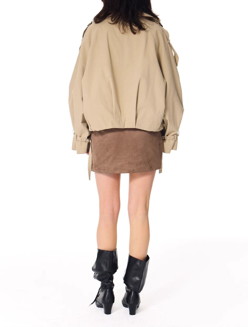 Gathered Trench Jacket in Beige