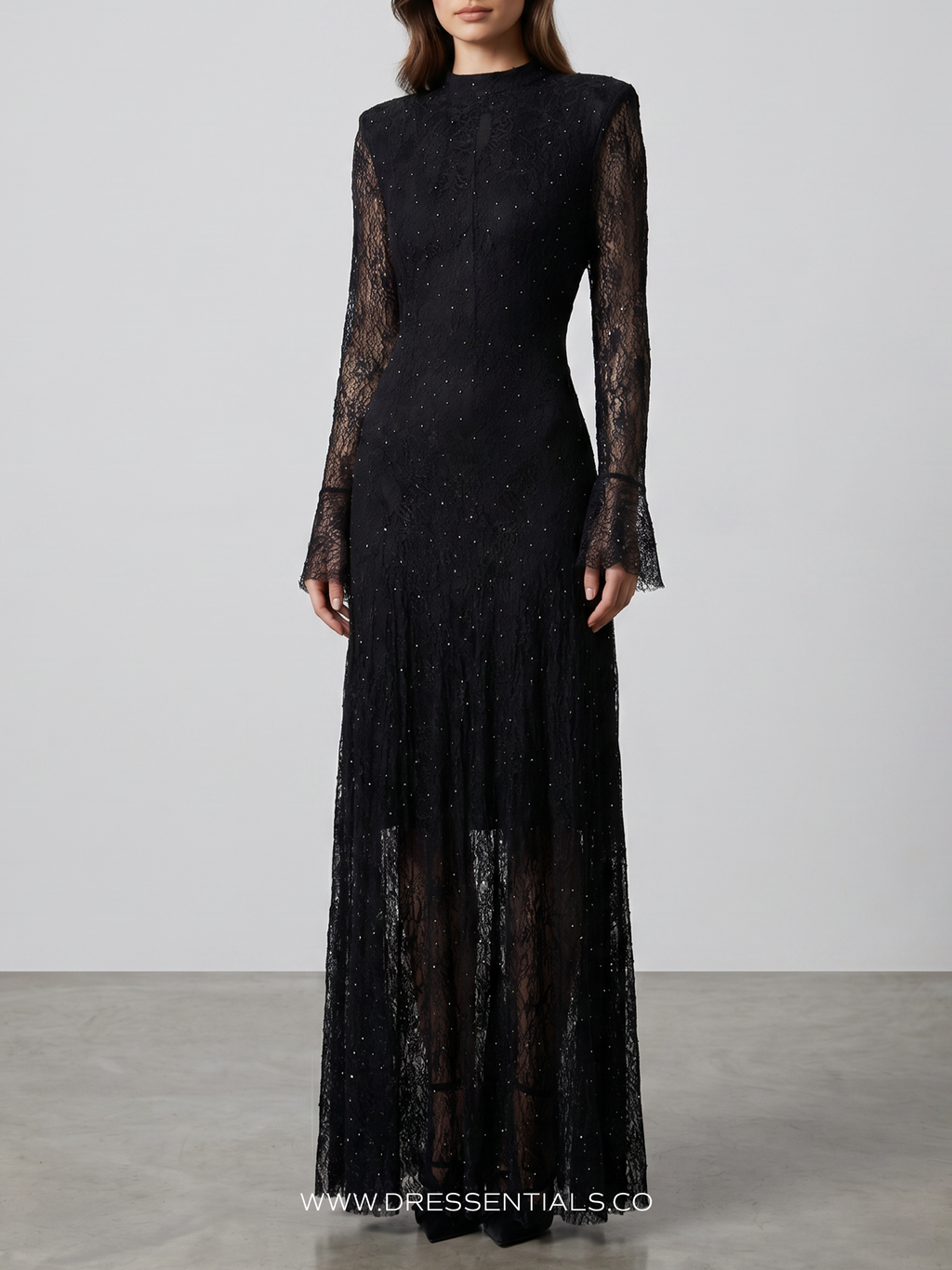 Embellished Lace Dress in Black