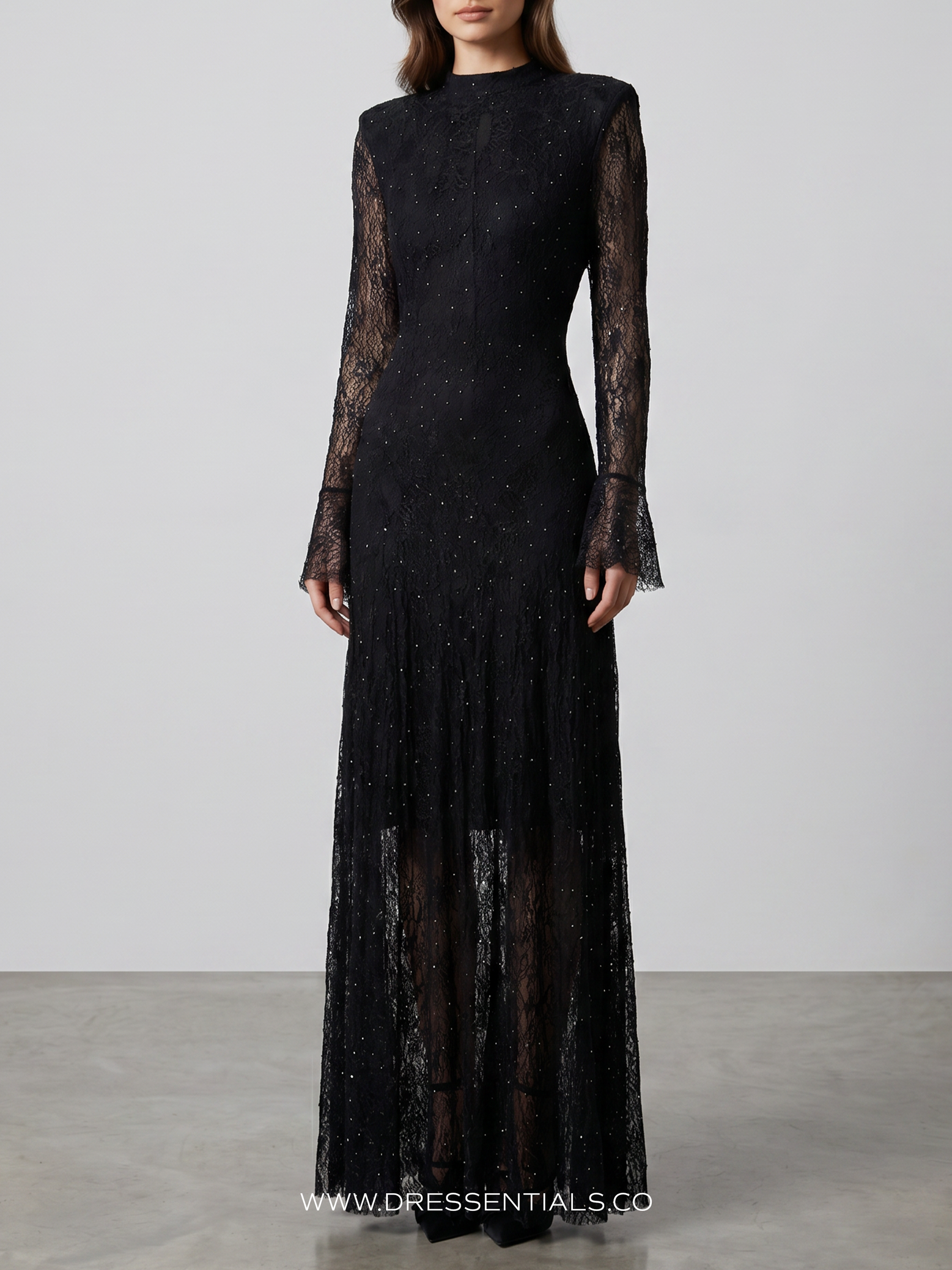 Embellished Lace Dress in Black