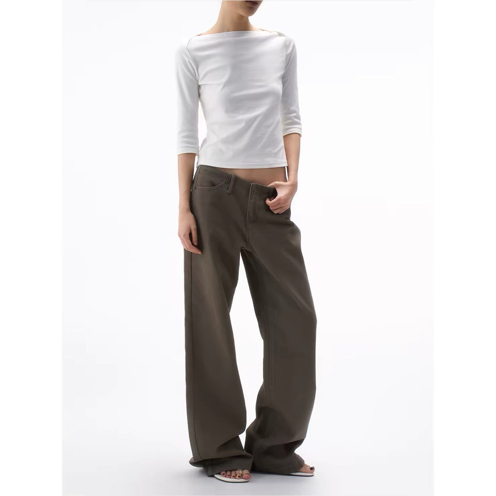 Low-waist Utility Pants in Dark Olive
