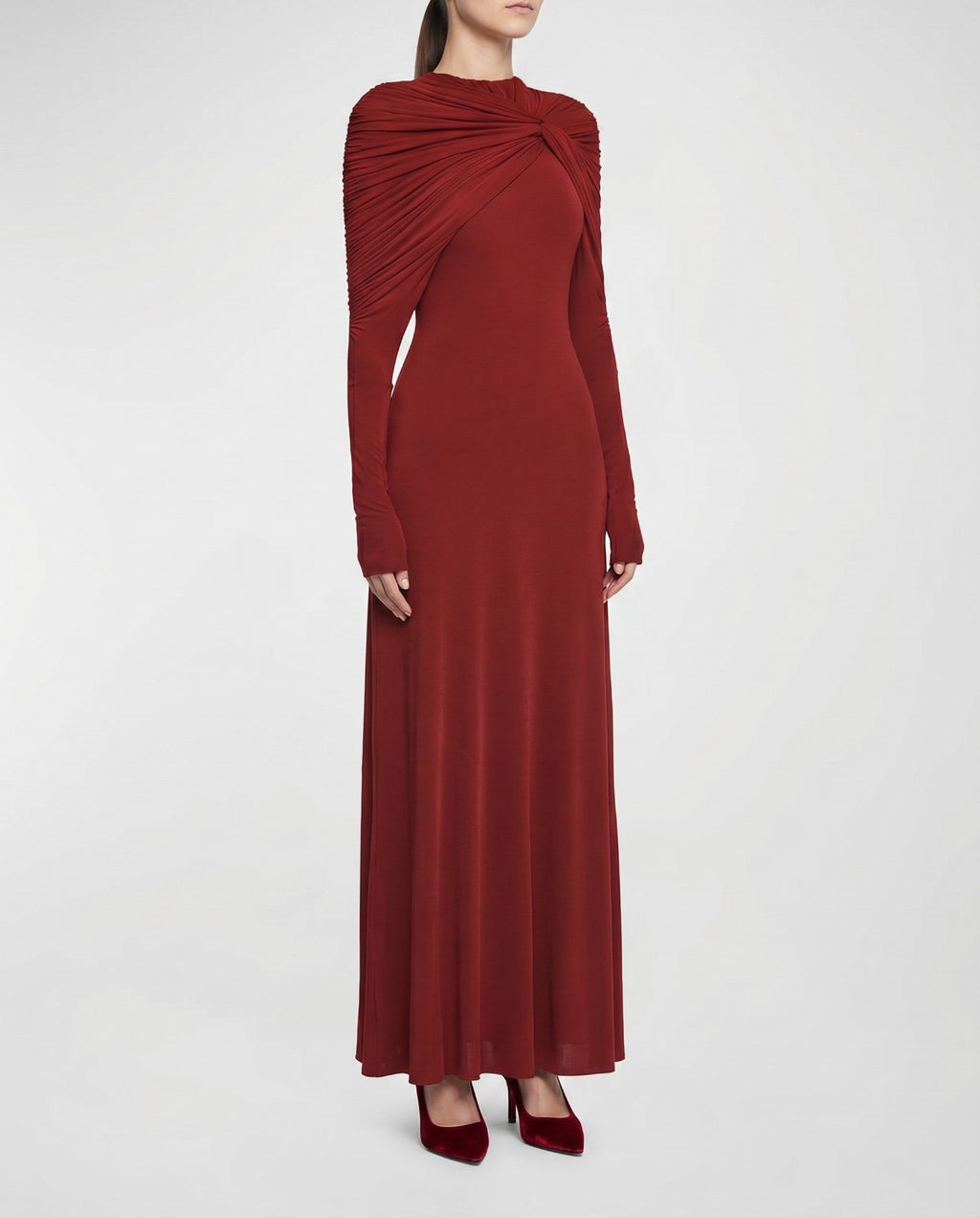 Draped Maxi Dress in Red (Immediate)