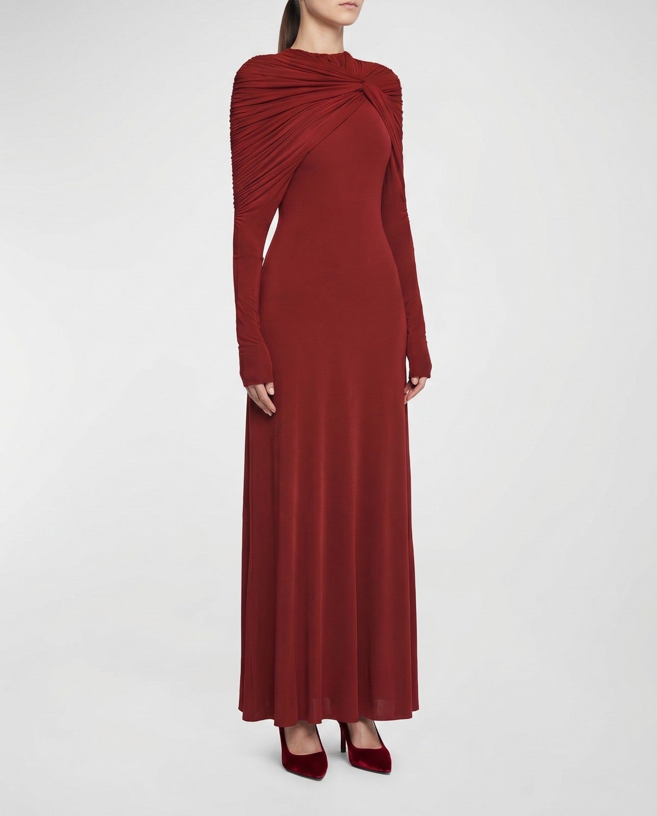 Draped Maxi Dress in Red (Immediate)