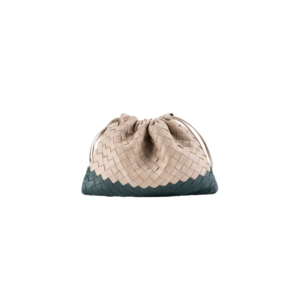 Two-tone Woven Clutch\ Shoulder  Bag (Beige & Teal)