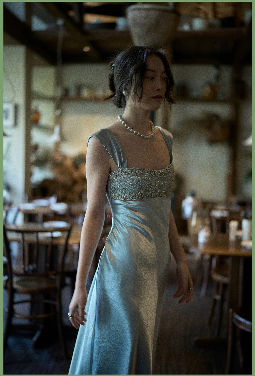 Satin Maxi Dress with Embellishments (Immediate)