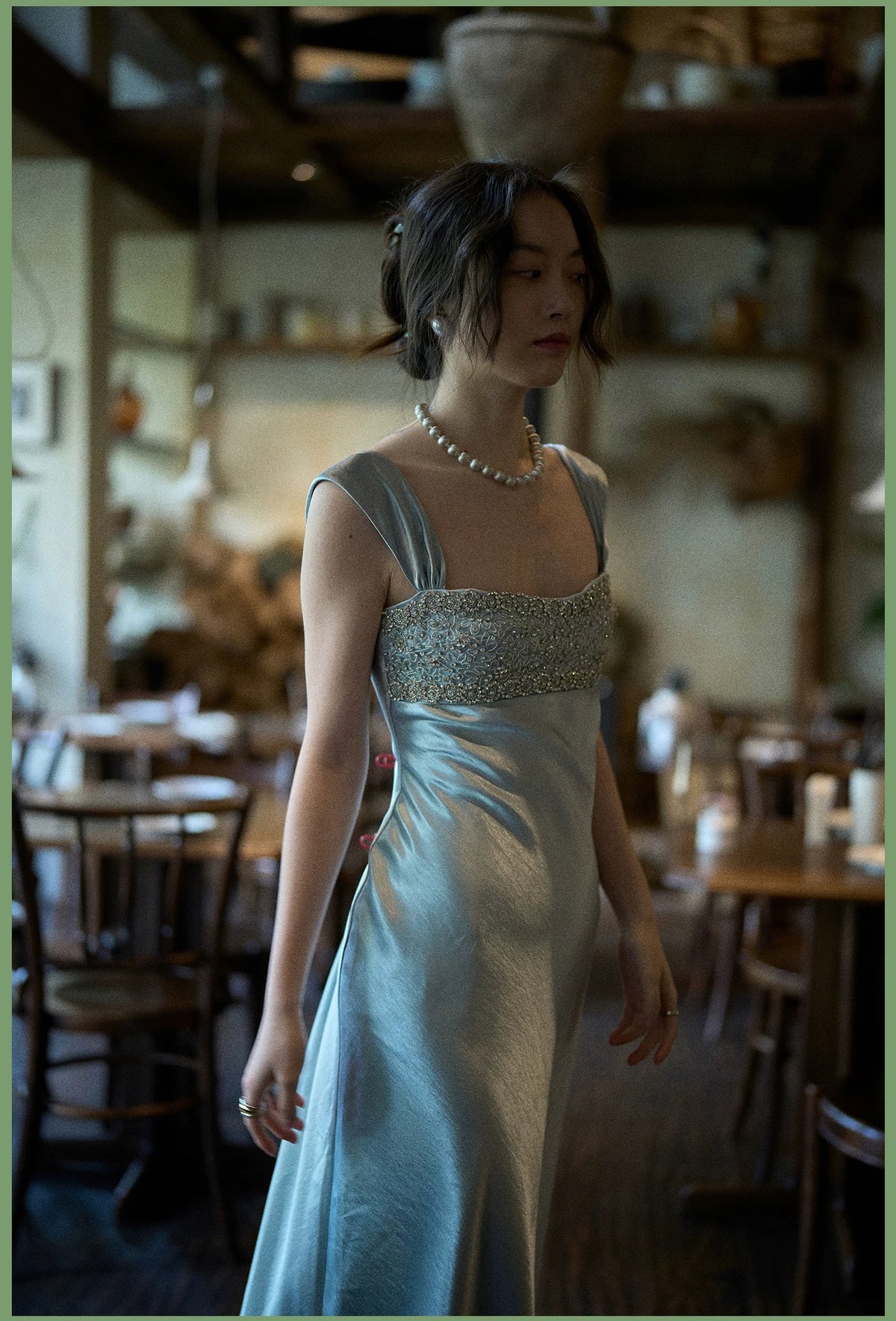 Satin Maxi Dress with Embellishments (Immediate)