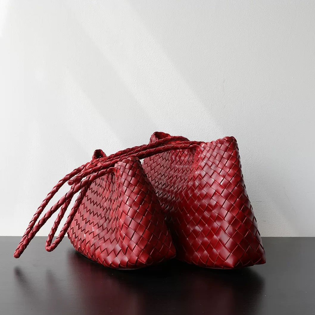 Large Woven Tote Bag in Red