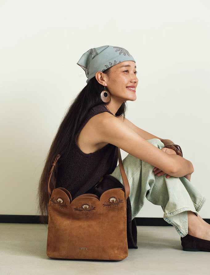 Embroidered Bag in Tan Colour