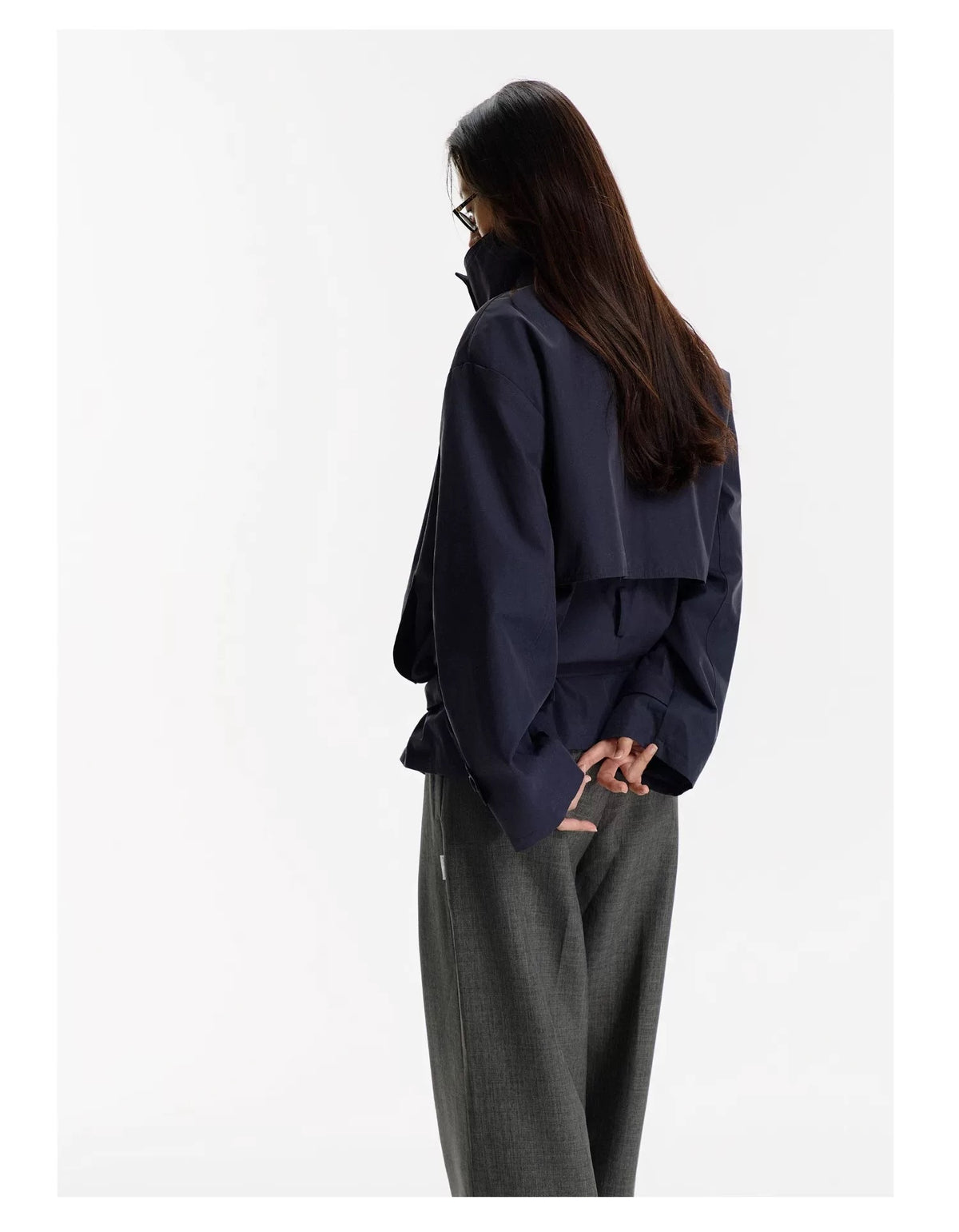 Mid-Length Trench Jacket in Navy Blue