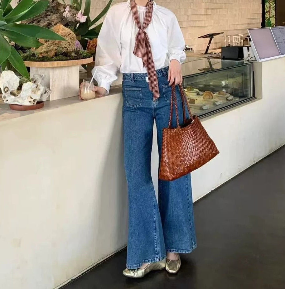 Small Woven Tote Bag in Tan