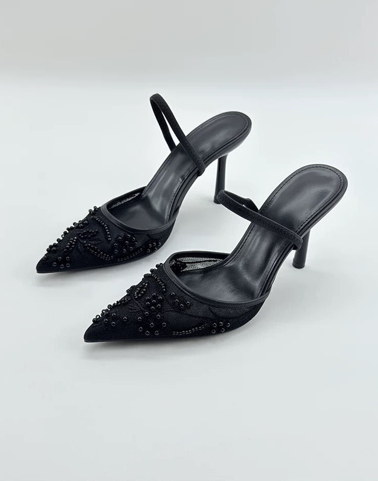 Embroidered Heels in Black