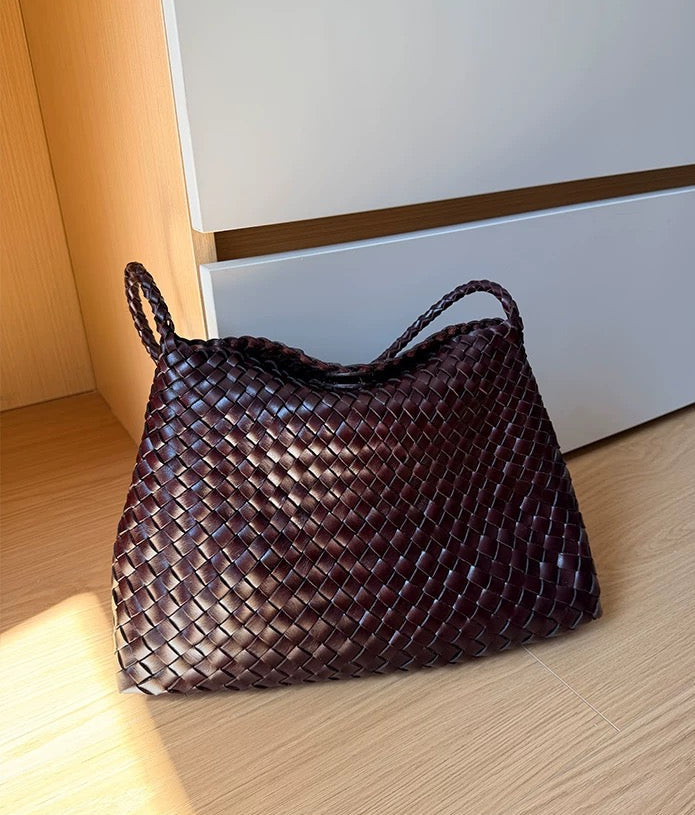 The Woven Slouch Tote Bag in Dark Brown