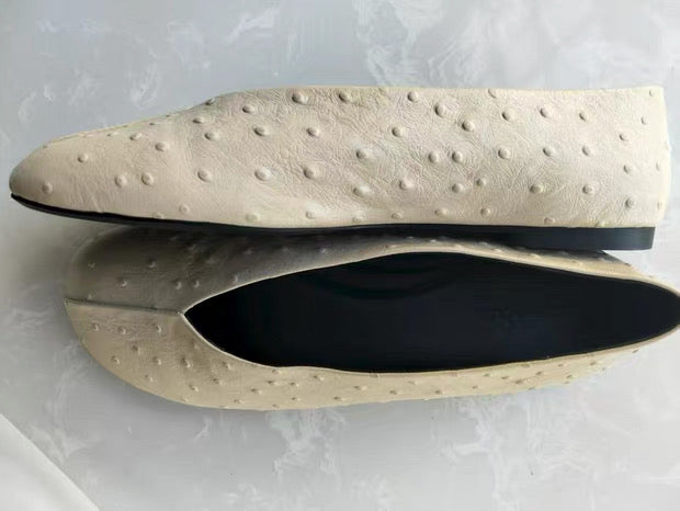 Leather Ballet Flats in Ivory