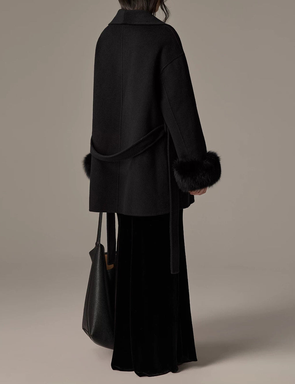 Fur Sleeves Coat in Black