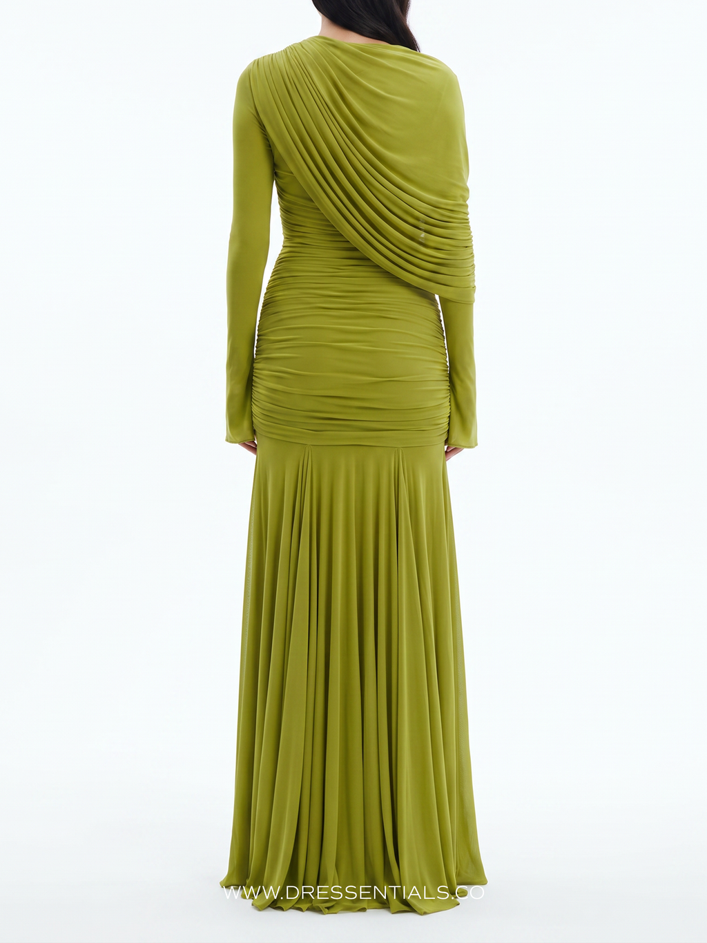 Draped Shoulder Maxi Dress with Long Sleeves