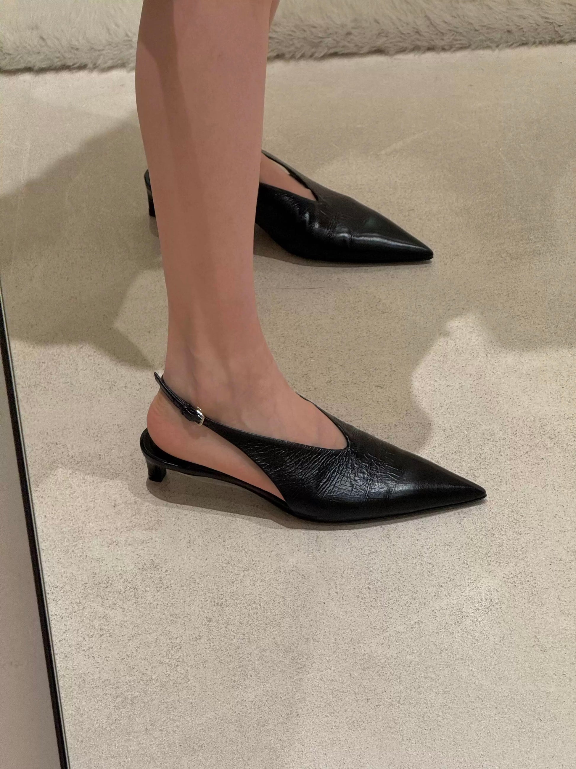 Classic Black Pointed Slingbacks