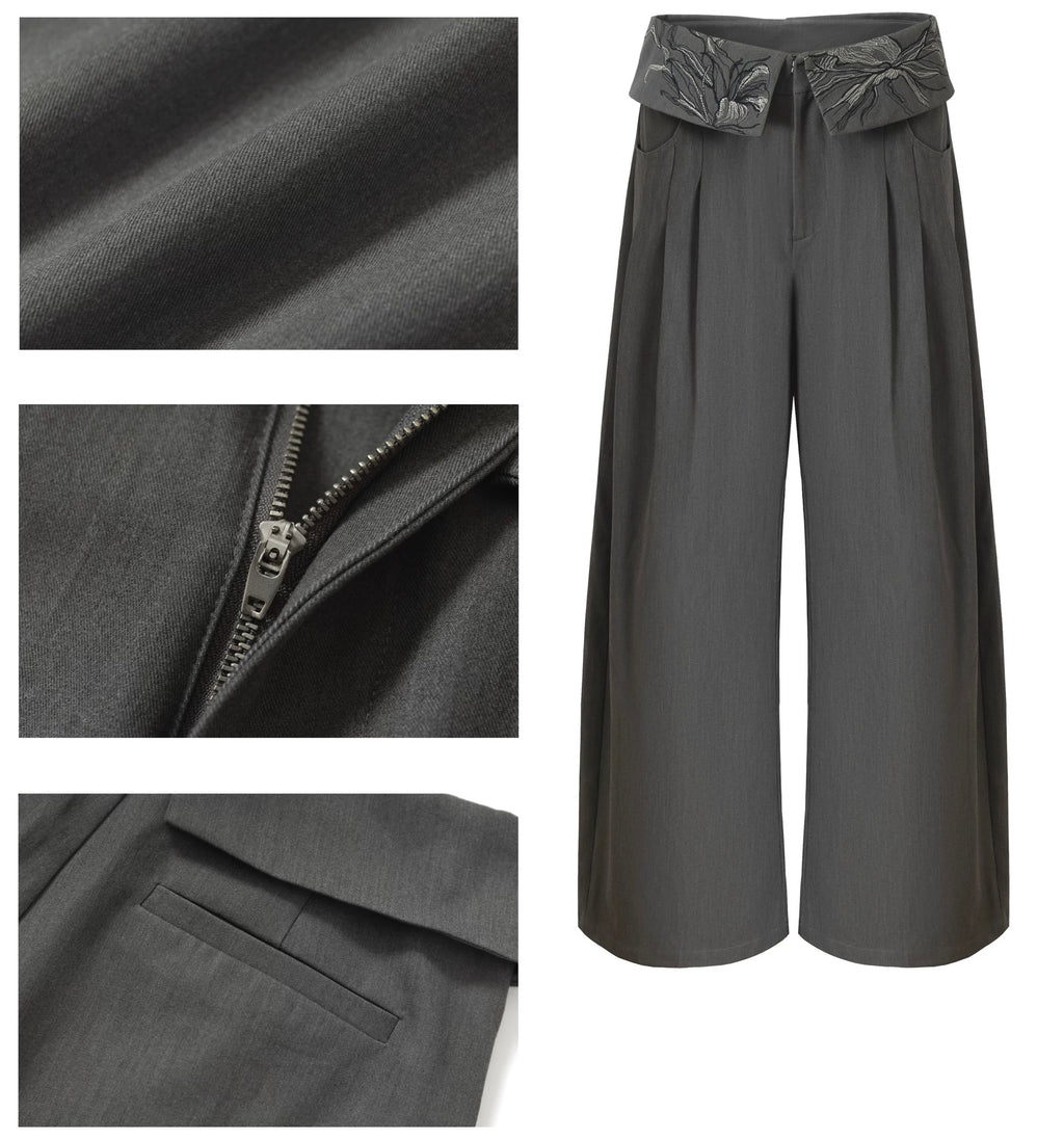 Embroidered Wide-Leg Pant