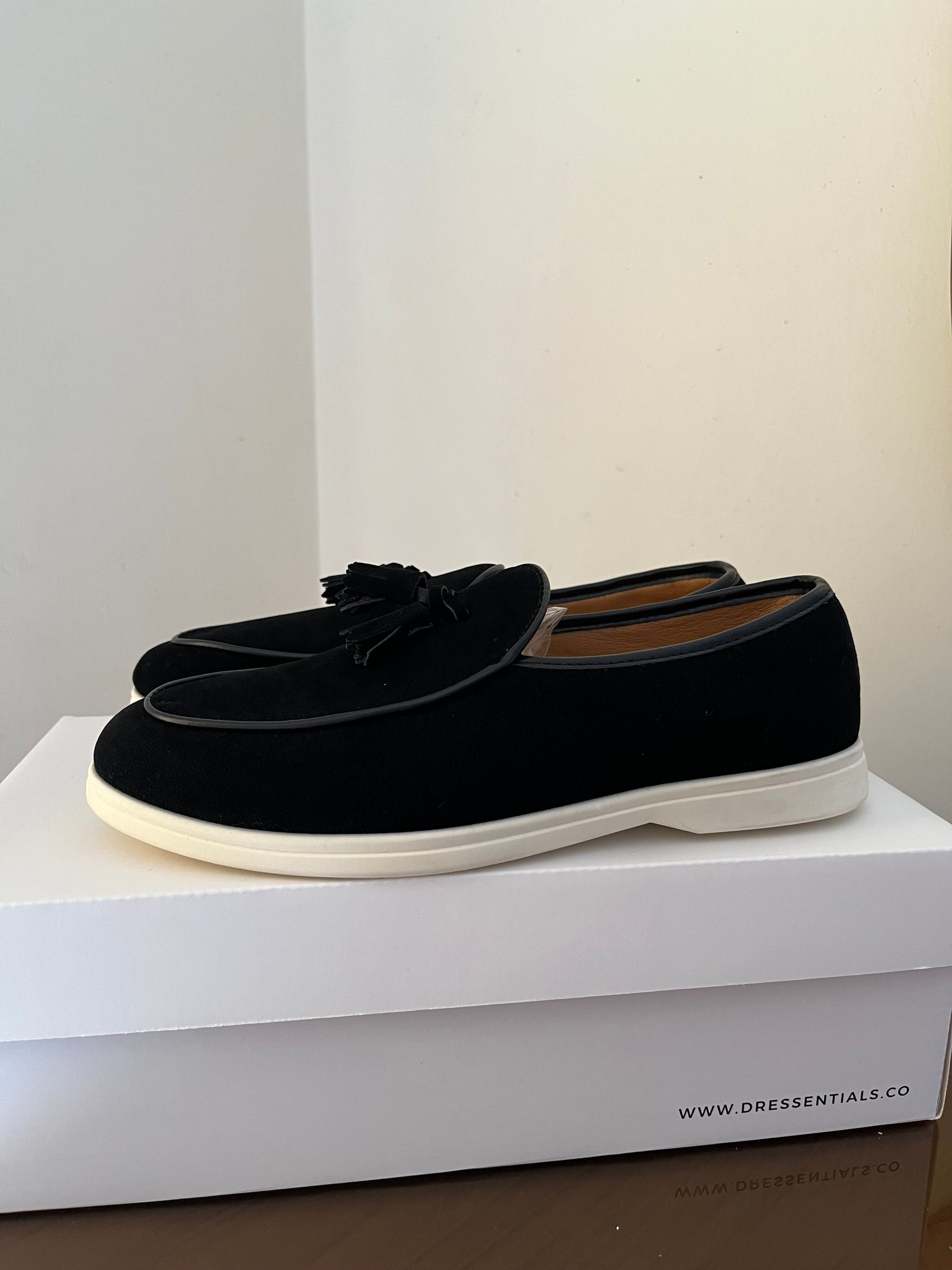 Suede Slip On Loafers in Black (Immediate)
