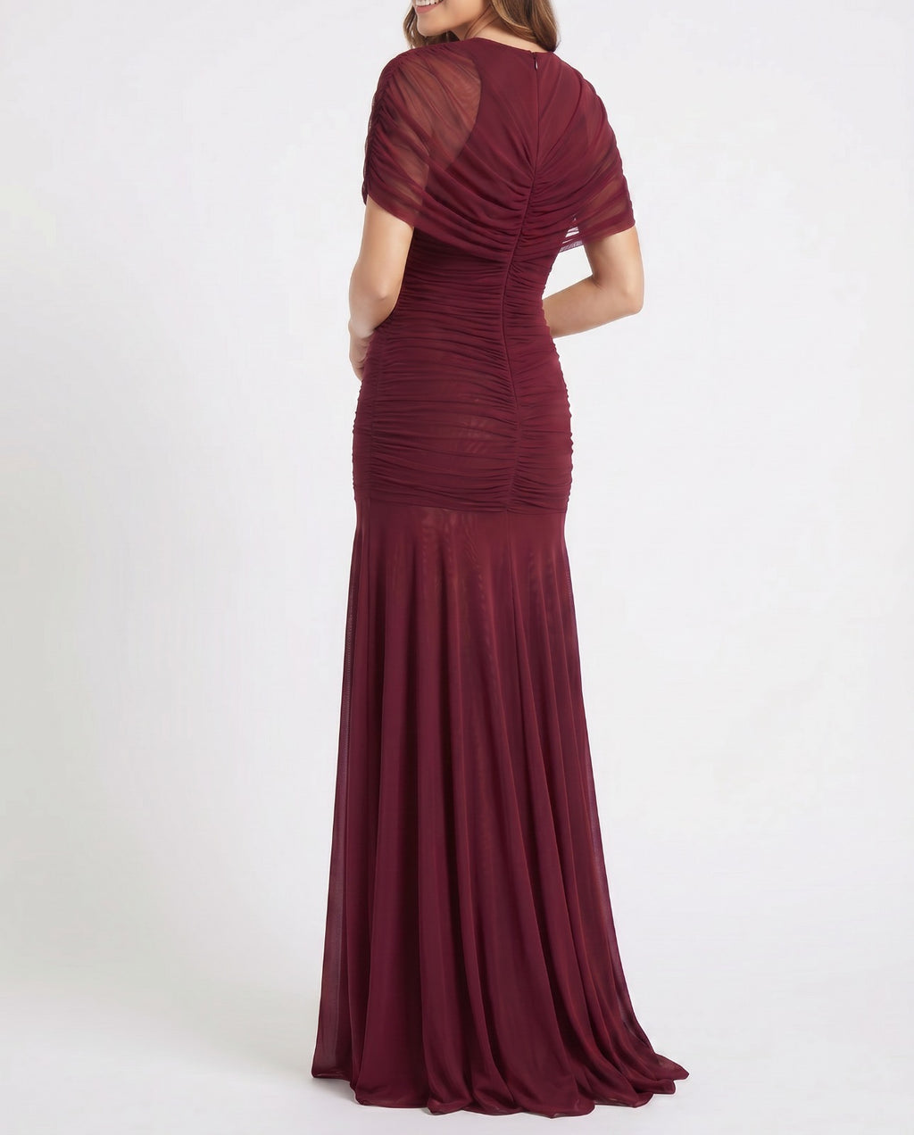 Draped Shoulder Maxi Dress in Burgundy