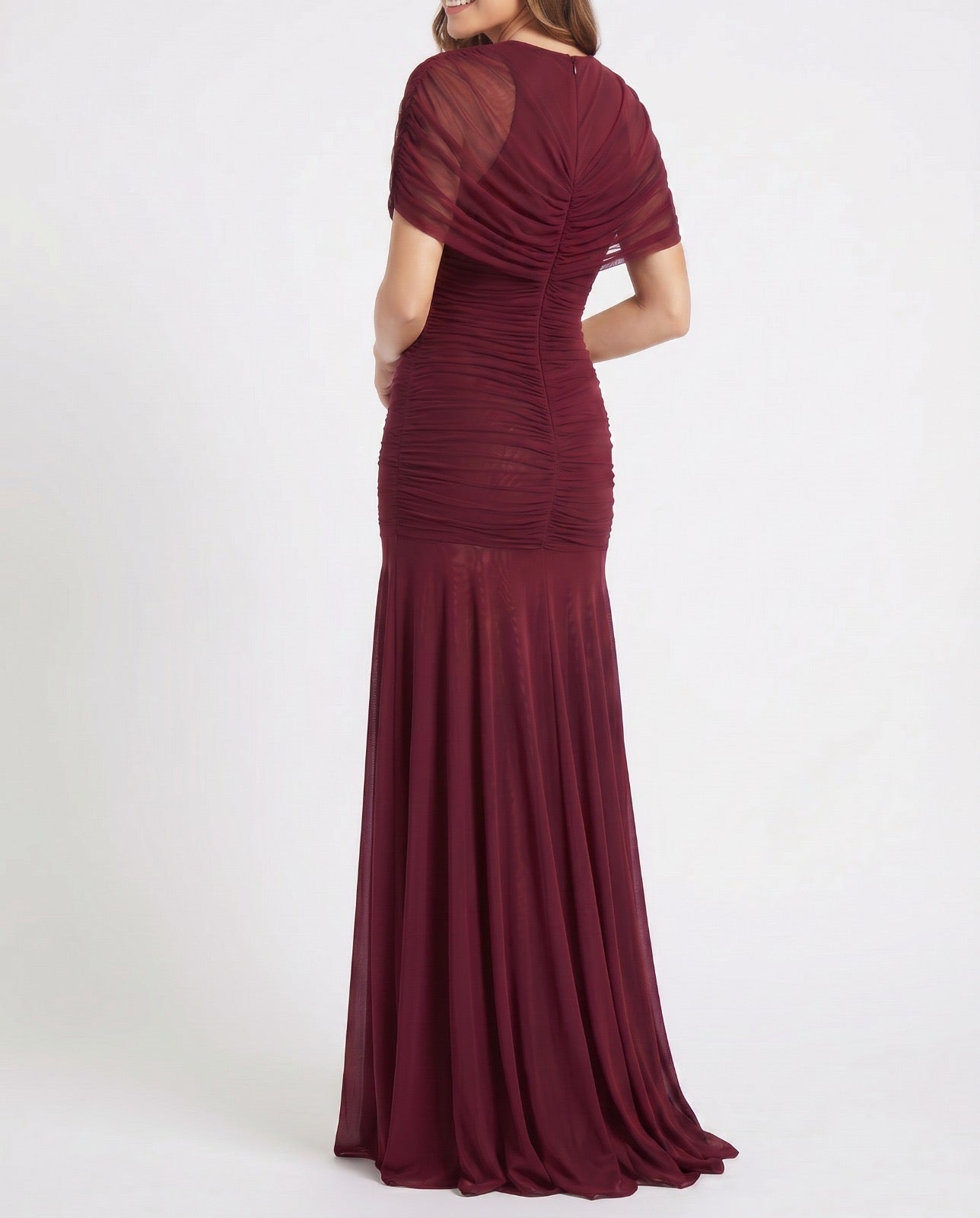Draped Shoulder Maxi Dress in Burgundy