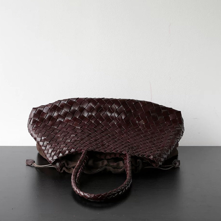 Small Woven Tote Bag in Dark Brown