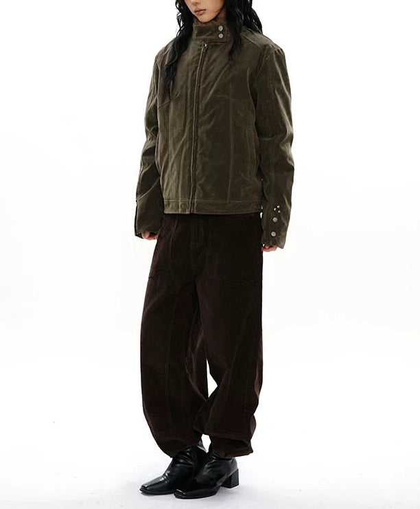 Suede\Fur Studded Jacket in Olive Green (Immediate)