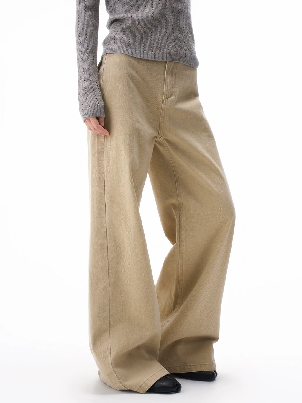 High-rise wide-leg jeans in beige