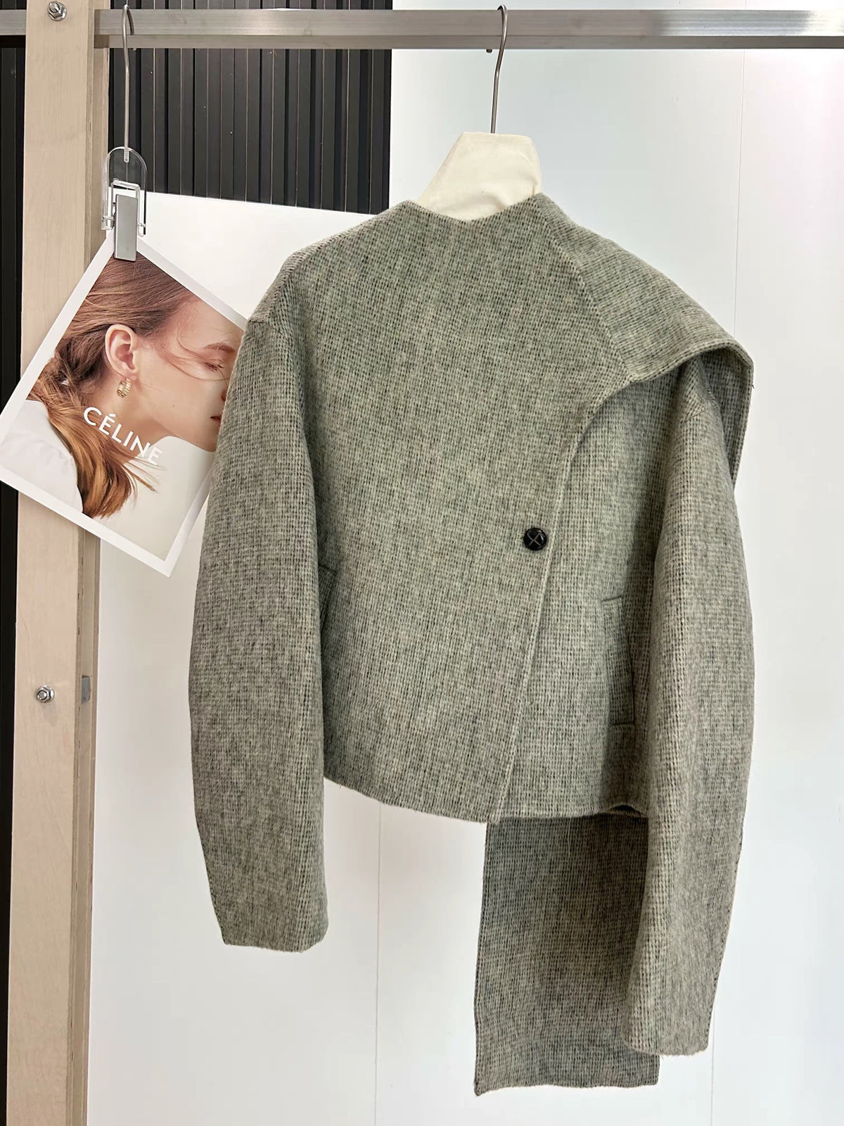 Wool Jacket with Attached Scarf