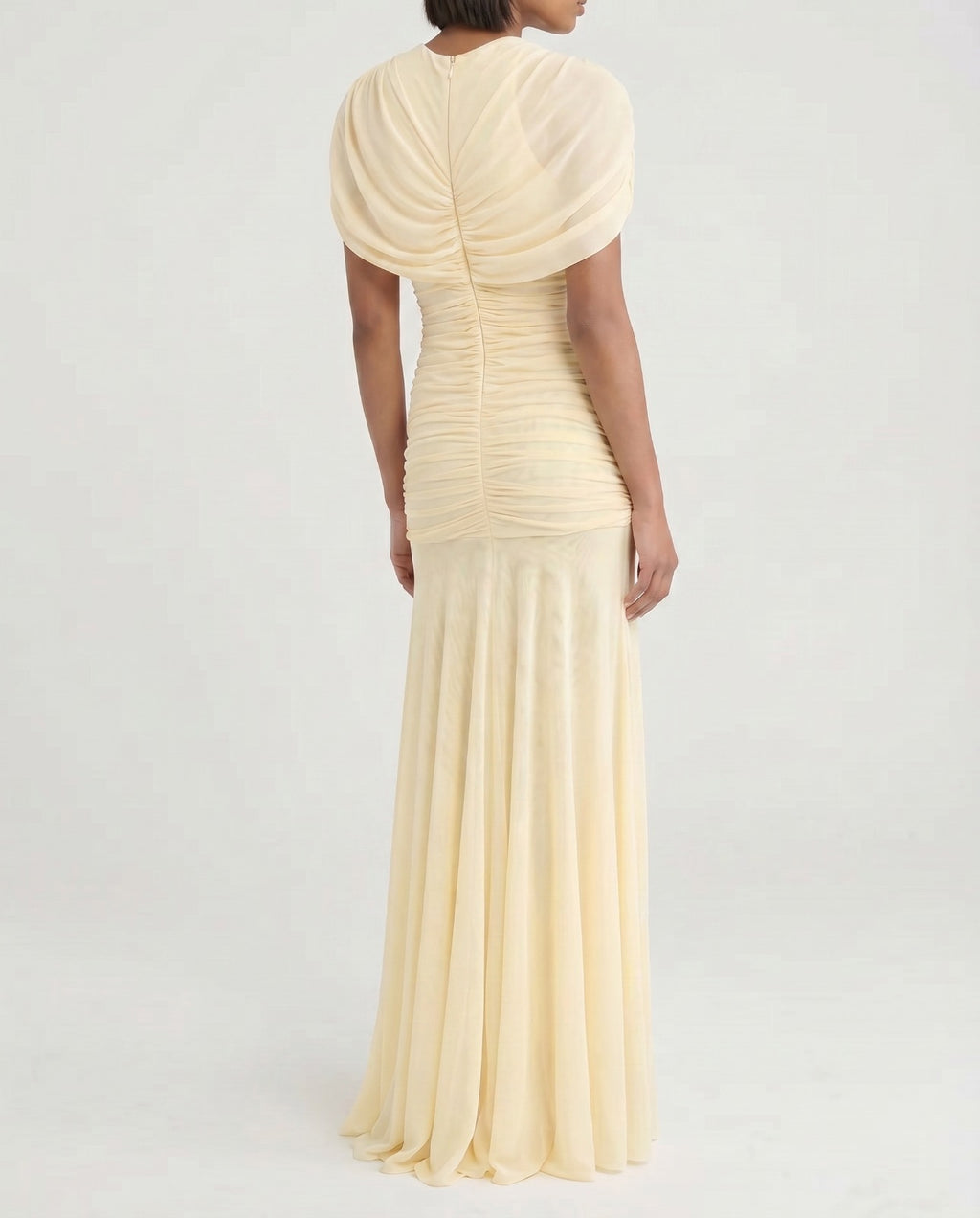 Draped Shoulder Maxi Dress in Butter Yellow