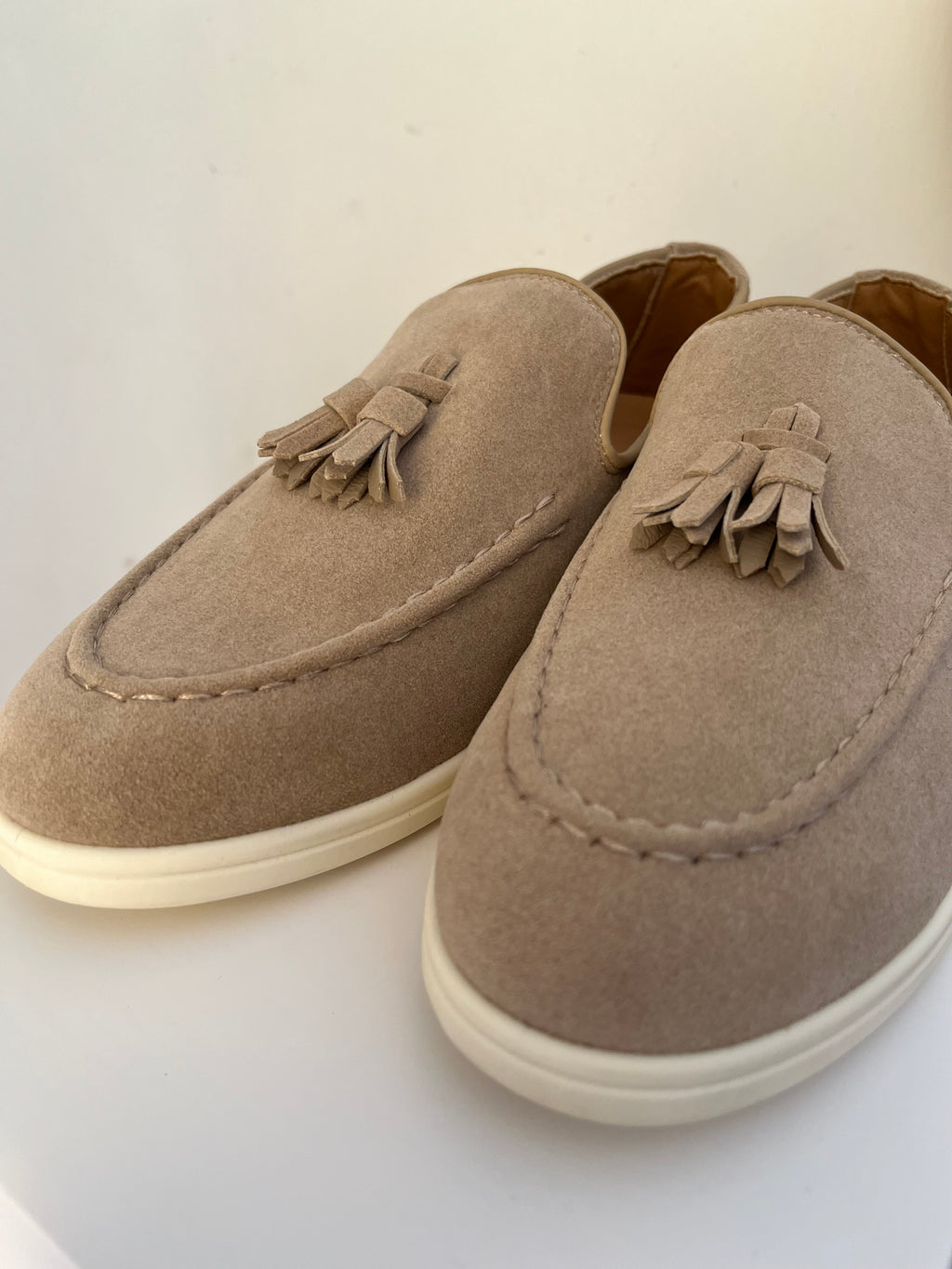 Suede Slip On Loafers in Beige (Immediate)