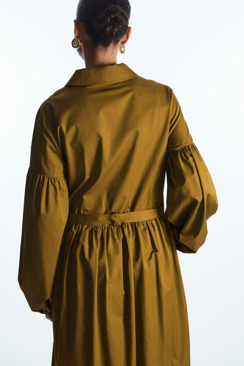 Puff-Sleeve Maxi Shirt Dress