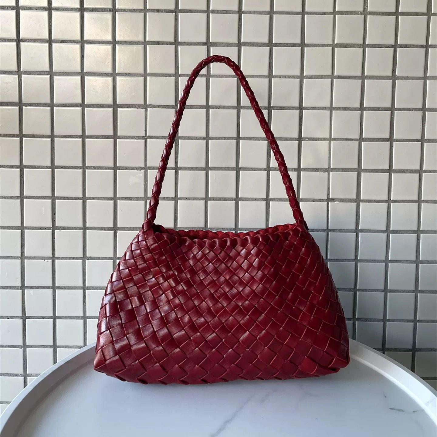 Woven Shoulder Bag in Red