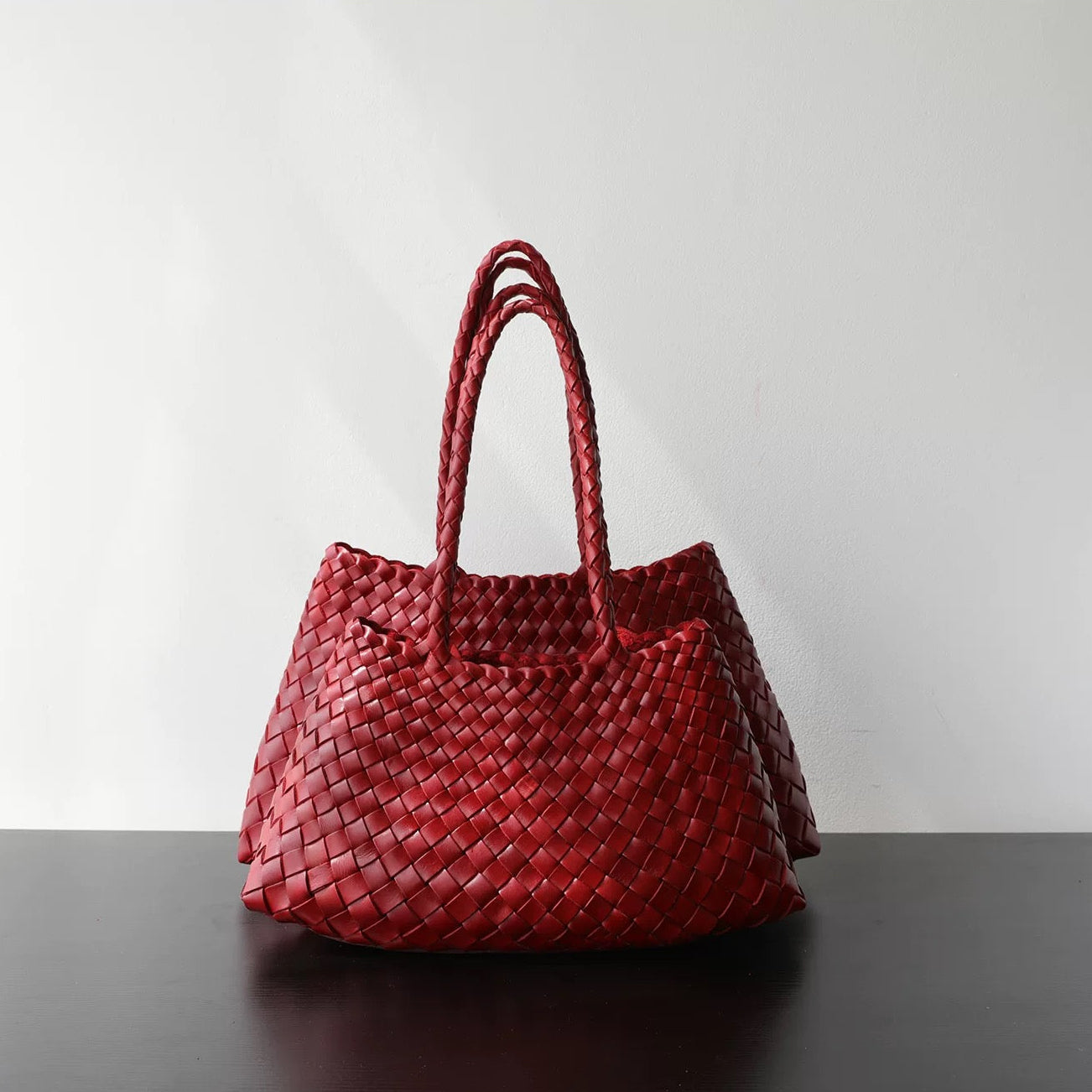 Small Woven Tote Bag in Red