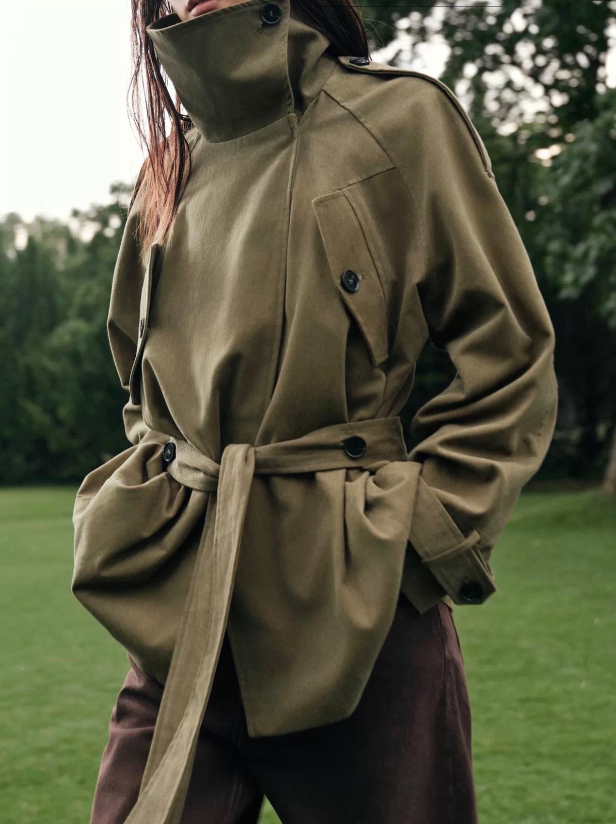 Khaki Short Trench Coat