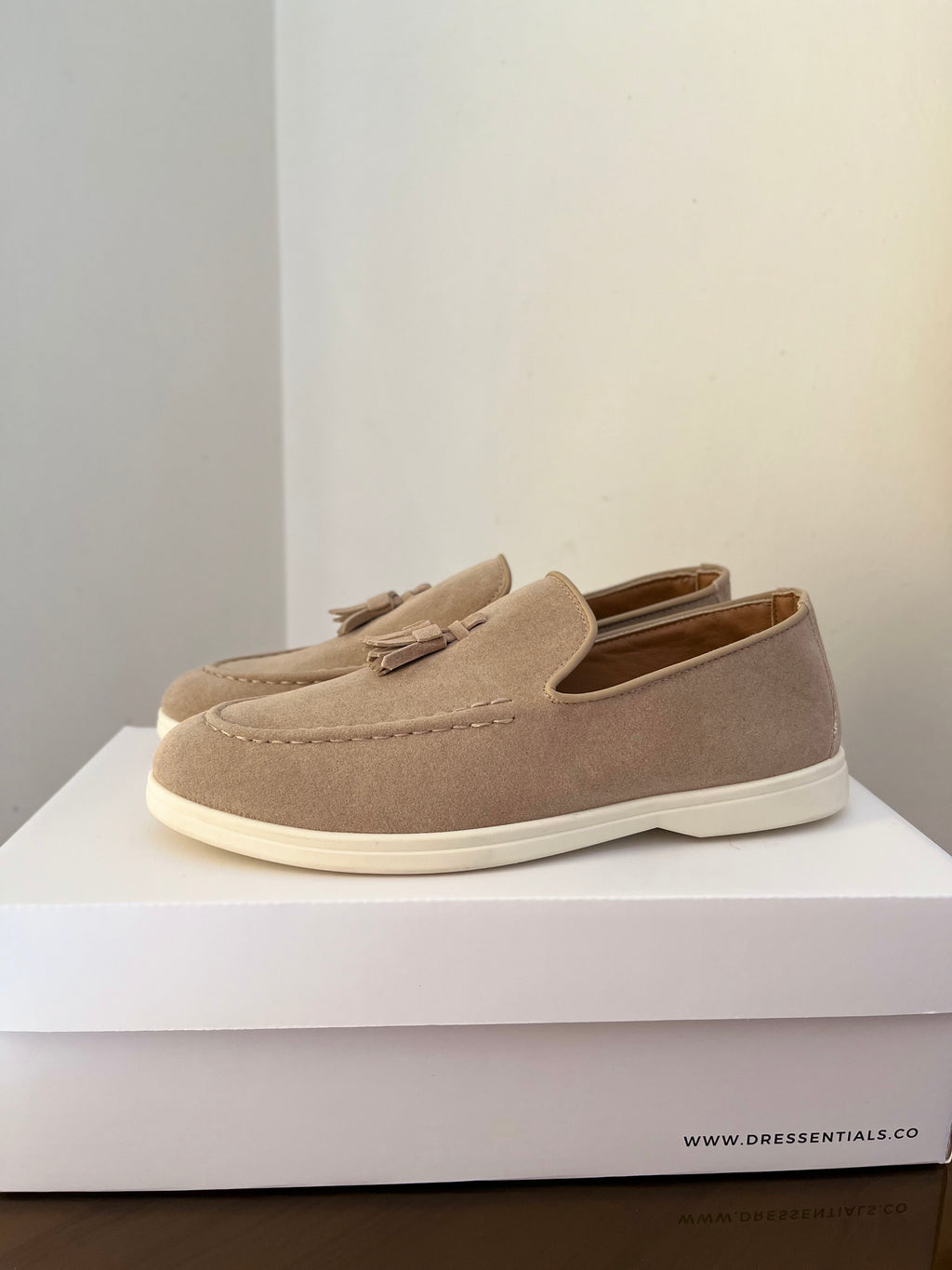 Suede Slip On Loafers in Beige (Immediate)